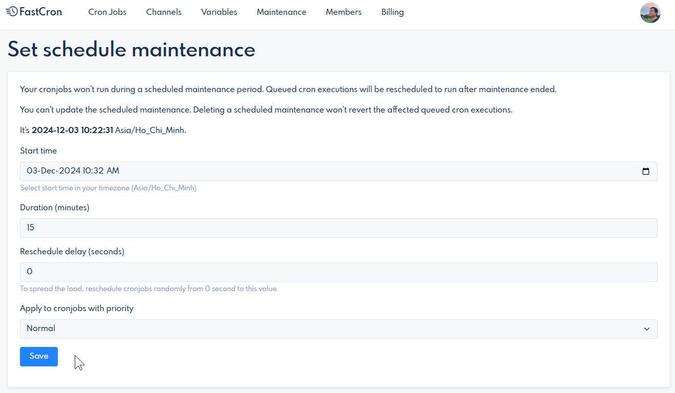 Scheduled maintenance